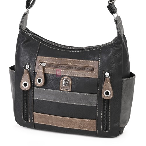 Дамска чанта от висококачествена еко кожа в черен цвят със сиви акценти. Код: 15166