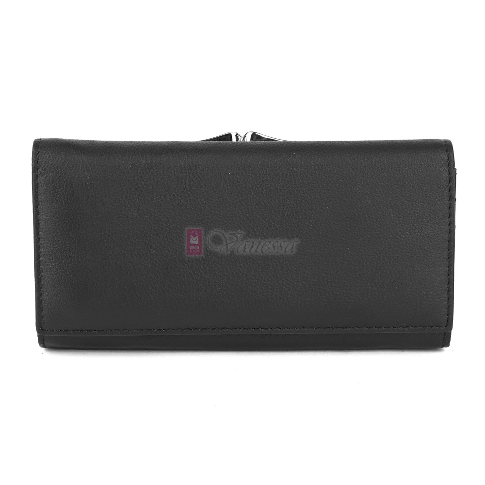 Голямо дамско портмоне от естествена кожа в черен цвят. КОД: 1519