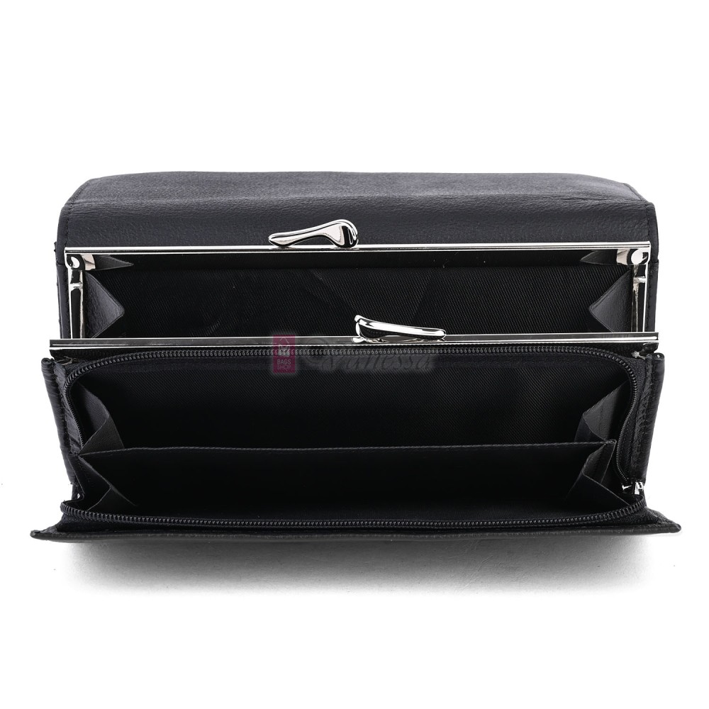 Голямо дамско портмоне от естествена кожа в черен цвят. КОД: 1519