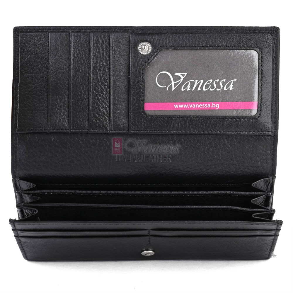 Голямо дамско портмоне от естествена кожа в черен цвят. КОД: 1519