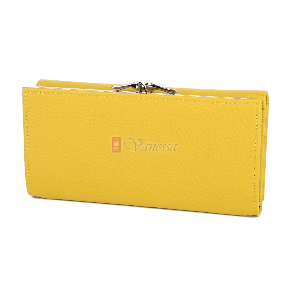 Голямо дамско портмоне от естествена кожа в жълт цвят. КОД: 1519