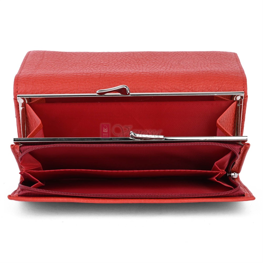 Голямо дамско портмоне от естествена кожа в яркочервен цвят. КОД: 1519