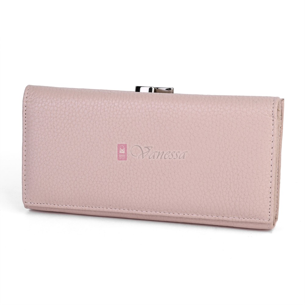 Голямо дамско портмоне от естествена кожа в розов цвят. КОД: 1519