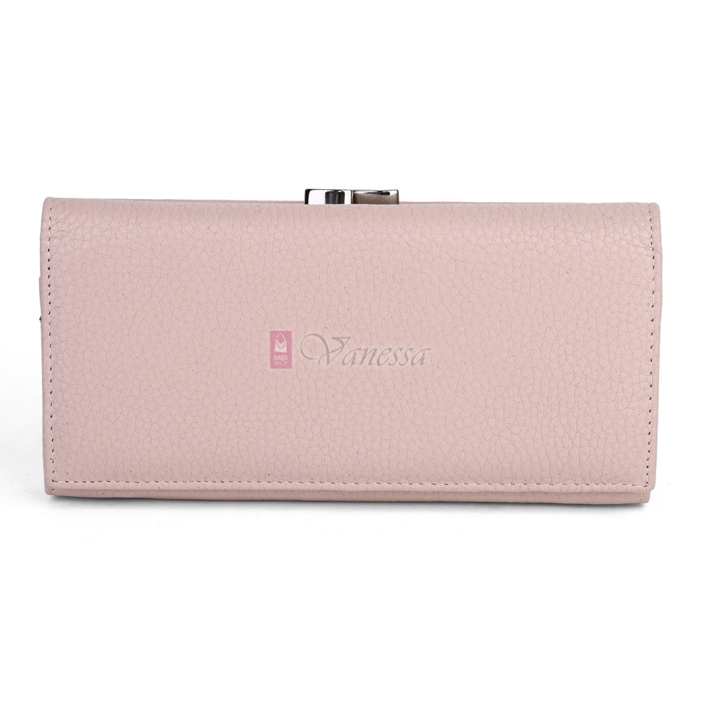 Голямо дамско портмоне от естествена кожа в розов цвят. КОД: 1519
