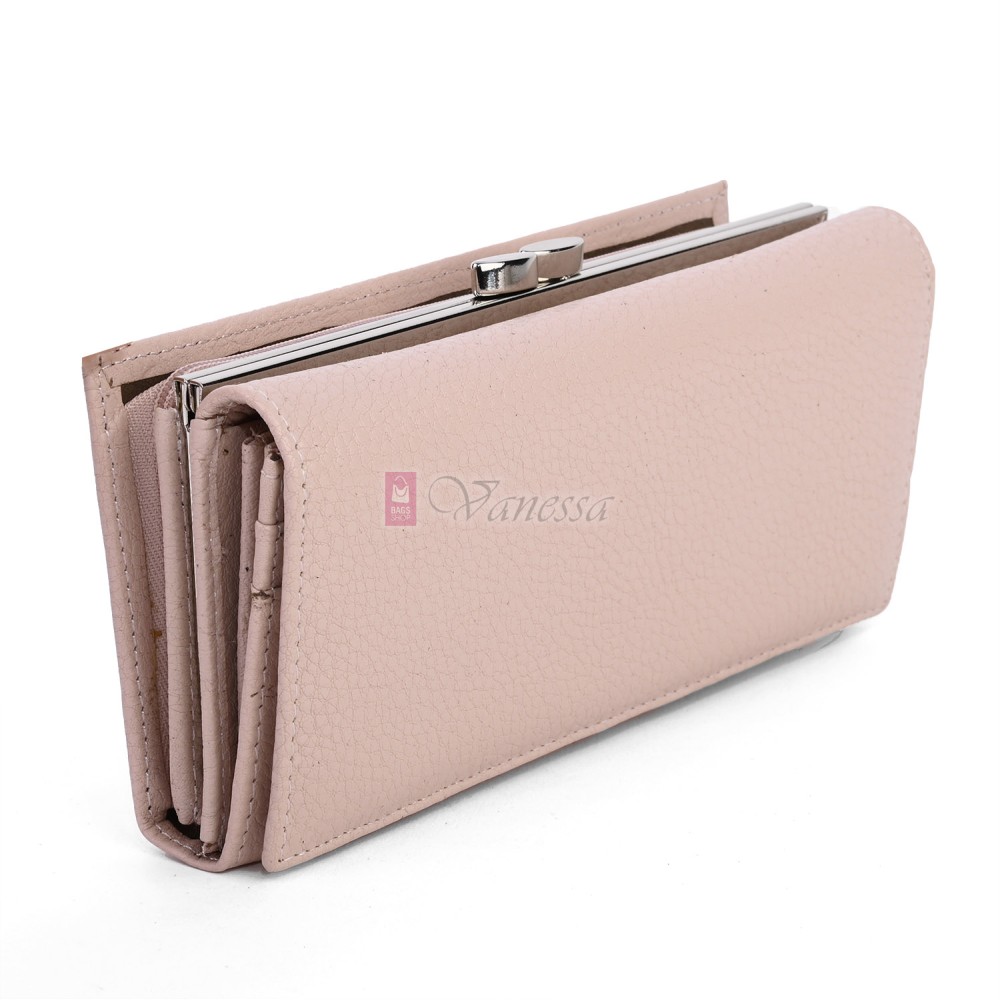 Голямо дамско портмоне от естествена кожа в розов цвят. КОД: 1519