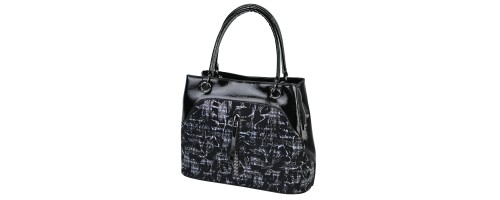 Дамска чанта от висококачествена еко кожа в черен цвят с принт Код: 1537