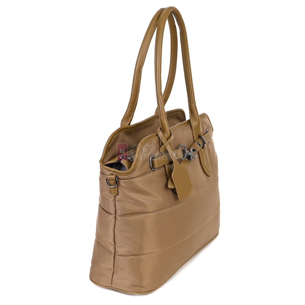 Голяма дамска чанта от текстил, в бежов цвят. Код: 1540-180