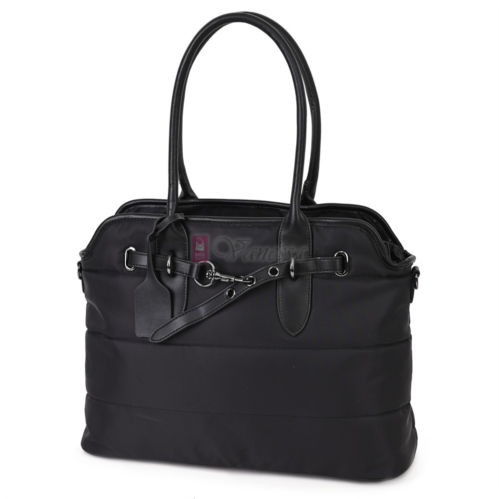 Голяма дамска чанта от текстил, в черен цвят. Код: 1540-180