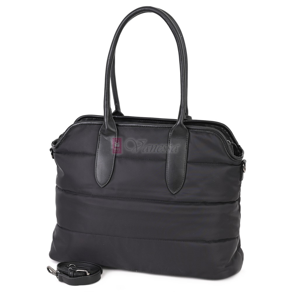 Голяма дамска чанта от текстил, в черен цвят. Код: 1540-180