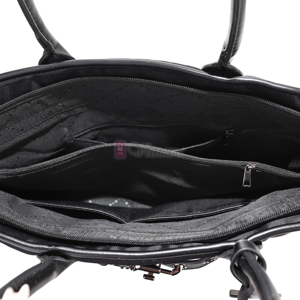 Голяма дамска чанта от текстил, в черен цвят. Код: 1540-180