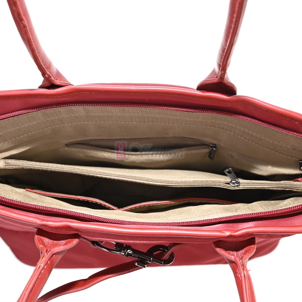 Голяма дамска чанта от текстил, в червен цвят. Код: 1540-180