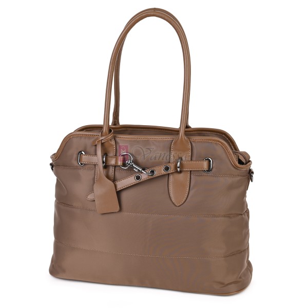 Голяма дамска чанта от текстил, в кафяв цвят. Код: 1540-180