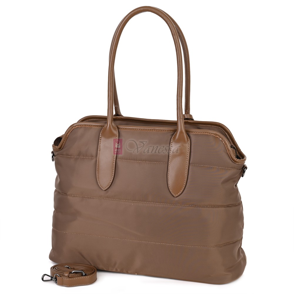 Голяма дамска чанта от текстил, в кафяв цвят. Код: 1540-180