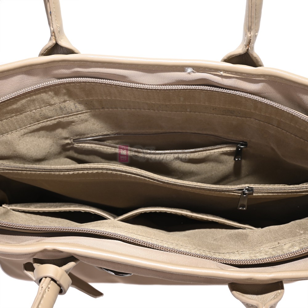 Голяма дамска чанта от текстил, в тъмнобежов цвят. Код: 1540-180