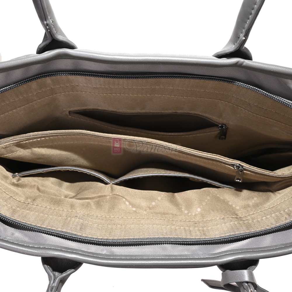 Голяма дамска чанта от текстил, в сив цвят. Код: 1540-180