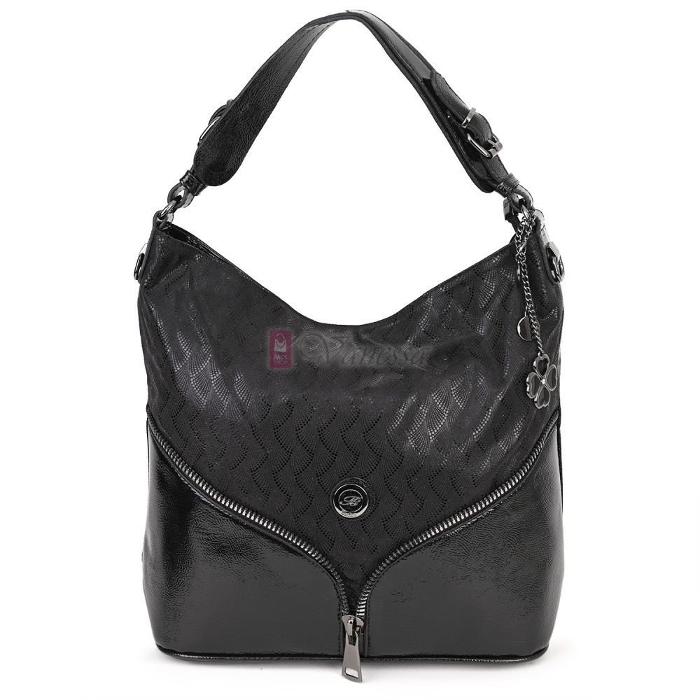  Дамска чанта от висококачествена, лачена еко кожа, в черен цвят. Код: 1568