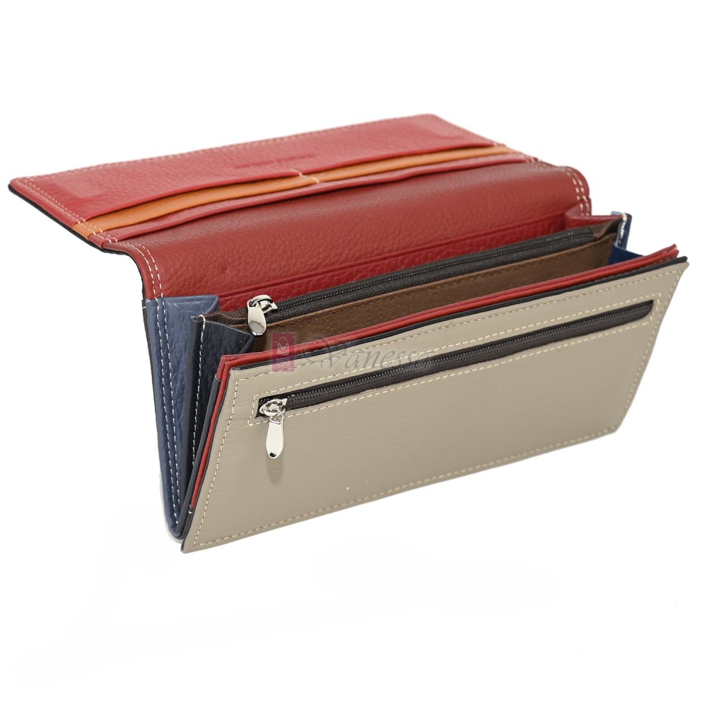 Голямо дамско портмоне от естествена кожа в черен/тъмнокафяв цвят. КОД: 1652