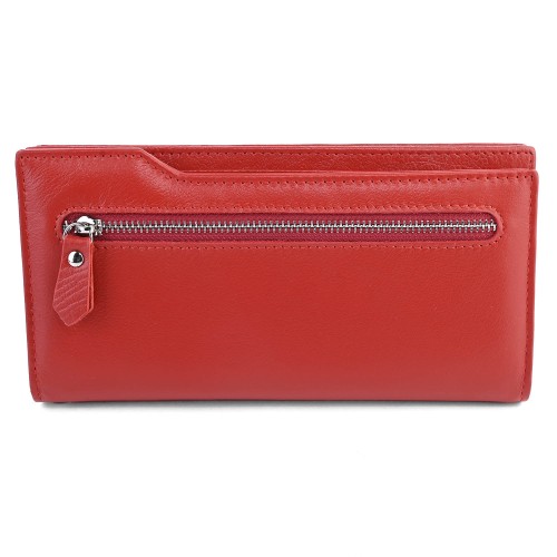 Голямо дамско портмоне от естествена кожа в червен цвят. КОД: 191