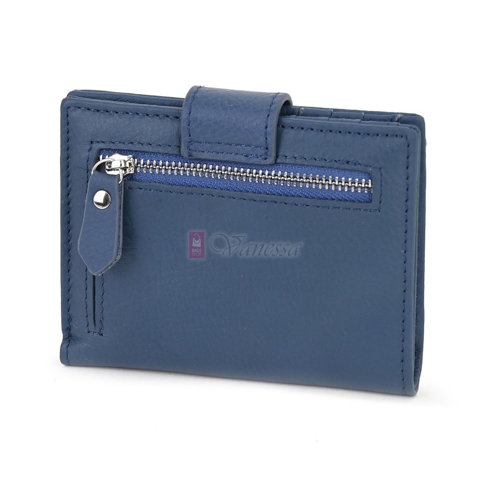 Малко дамско портмоне от естествена кожа в син цвят. КОД: 23-15