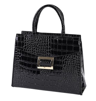 Атрактивна елегантна дамска чанта от релефна еко кожа в черен цвят Код: 2301