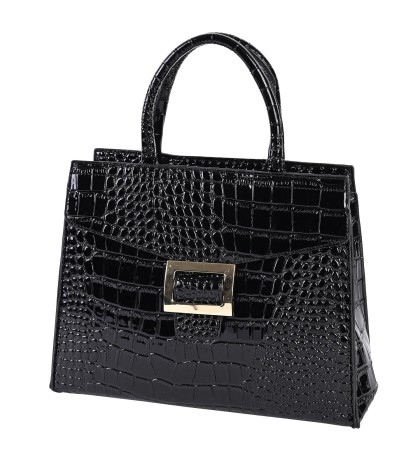 Атрактивна елегантна дамска чанта от релефна еко кожа в черен цвят Код: 2301
