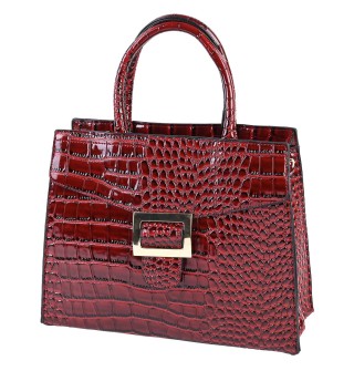Атрактивна елегантна дамска чанта от релефна еко кожа в червен цвят Код: 2301
