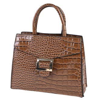 Атрактивна елегантна дамска чанта от релефна еко кожа в кафяв цвят Код: 2301