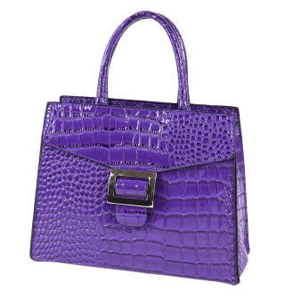 Атрактивна елегантна дамска чанта от релефна еко кожа в лилав цвят Код: 2301