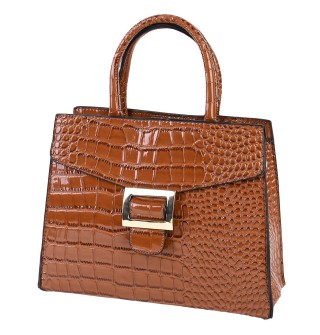 Атрактивна елегантна дамска чанта от релефна еко кожа в светло кафяв цвят Код: 2301
