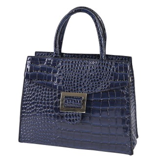 Атрактивна елегантна дамска чанта от релефна еко кожа в тъмносин цвят Код: 2301