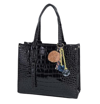 Eлегантна дамска чанта от релефна еко кожа в черен цвят Код: 2305