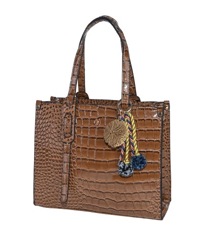 Eлегантна дамска чанта от релефна еко кожа в кафяв цвят Код: 2305
