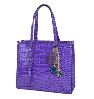 Eлегантна дамска чанта от релефна еко кожа в лилав цвят Код: 2305