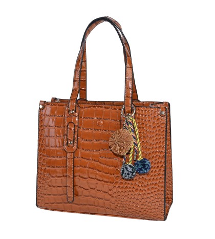 Eлегантна дамска чанта от релефна еко кожа в светлокафяв цвят Код: 2305
