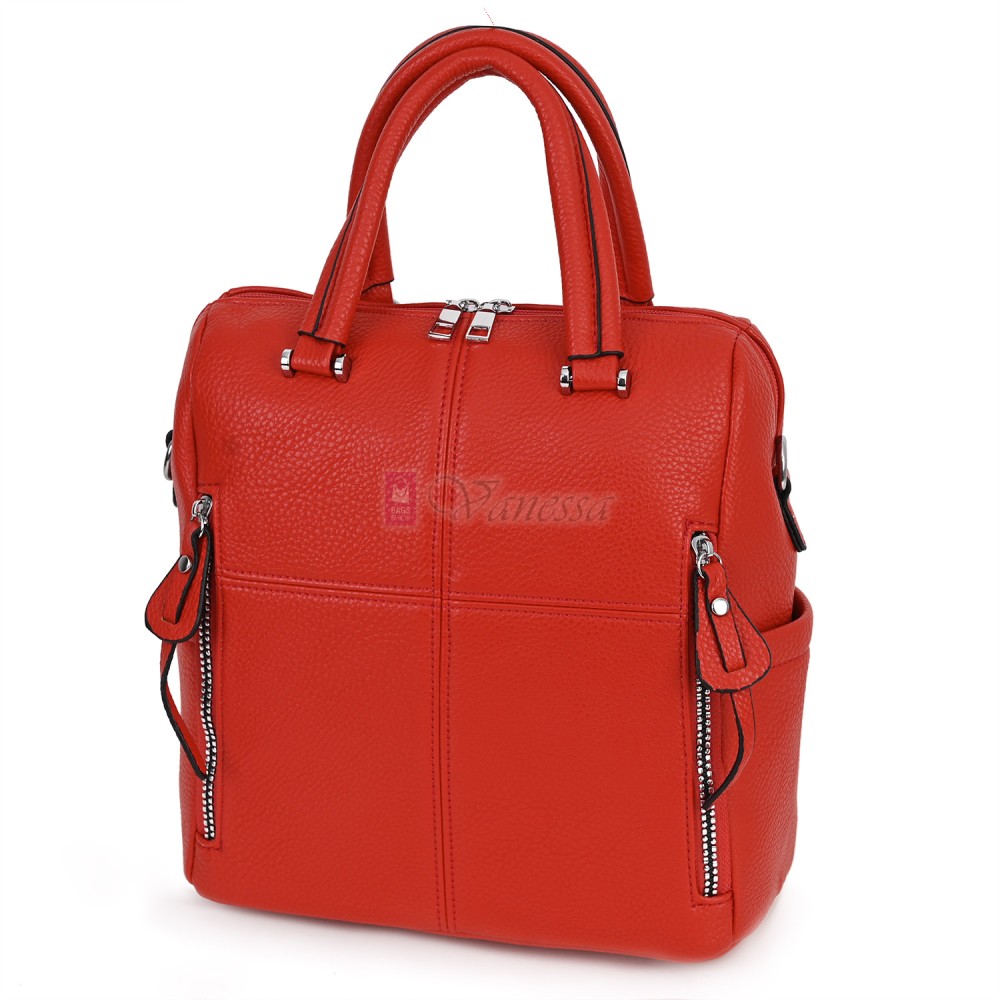 Дамска раница от висококачествена еко кожа в червен цвят. Код: 2585  Дамска раница от висококачествена еко кожа в червен цвят. Код: 2585