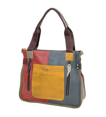  Дамска чанта от естествена кожа на парчета в шарени цветове. Код: 3015