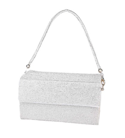 Вечерна дамска чанта от текстил в сребрист цвят. Код: 3301