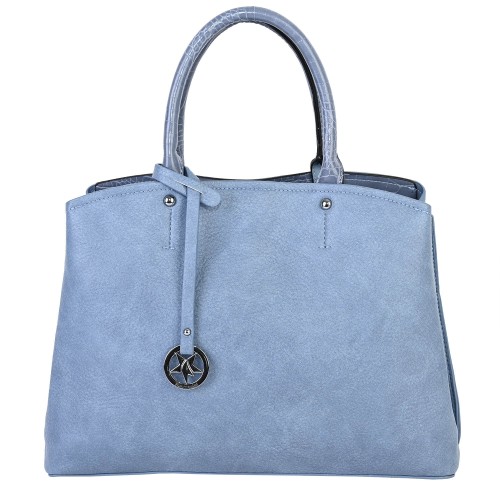 Стилна дамска чанта в класически дизайн от еко кожа в син цвят Код: 3326