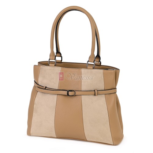 Голяма дамска ежедневна чанта от еко кожа, в бежов цвят. Код: 371