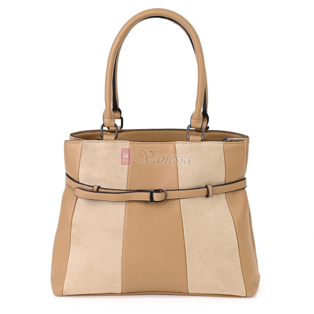 Голяма дамска ежедневна чанта от еко кожа, в бежов цвят. Код: 371