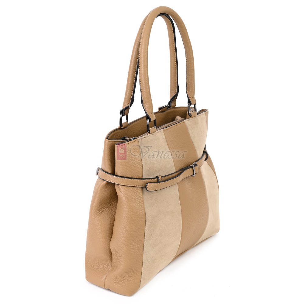 Голяма дамска ежедневна чанта от еко кожа, в бежов цвят. Код: 371