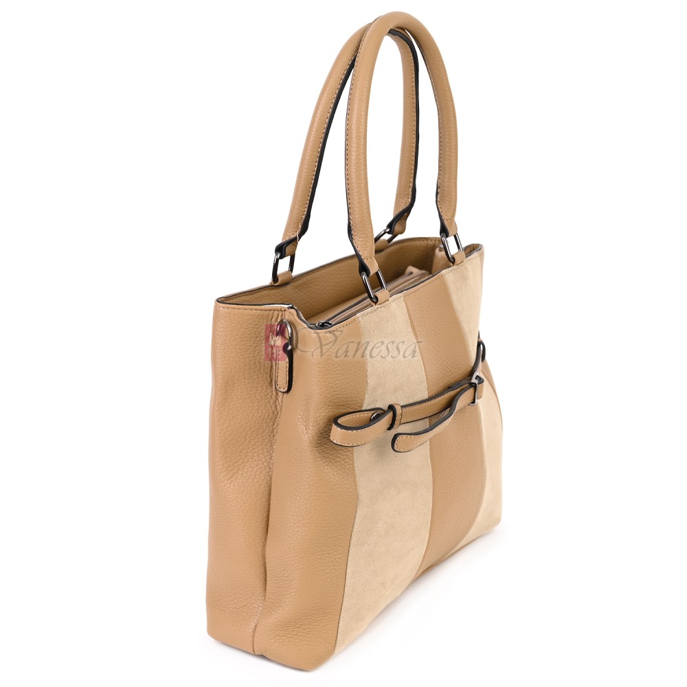 Голяма дамска ежедневна чанта от еко кожа, в бежов цвят. Код: 371