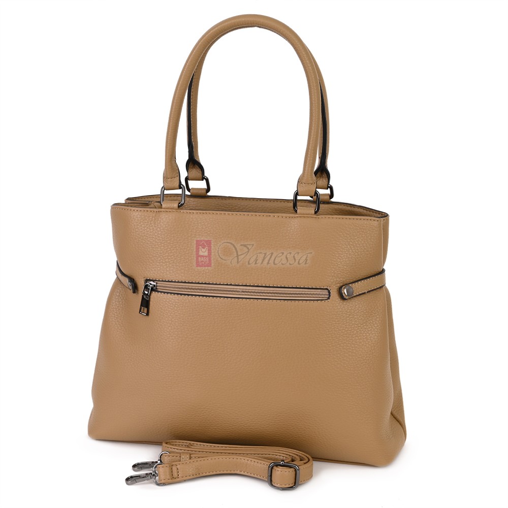 Голяма дамска ежедневна чанта от еко кожа, в бежов цвят. Код: 371