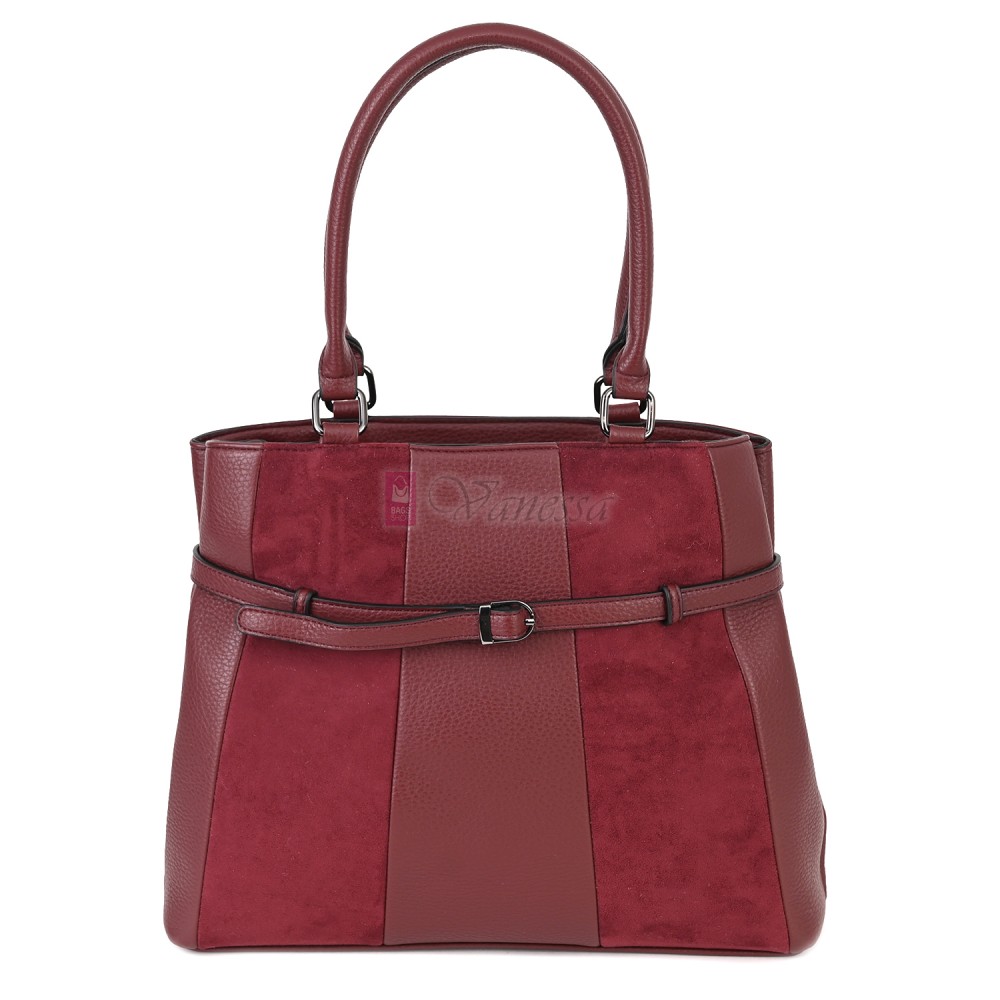 Голяма дамска ежедневна чанта от еко кожа, в цвят бордо. Код: 371