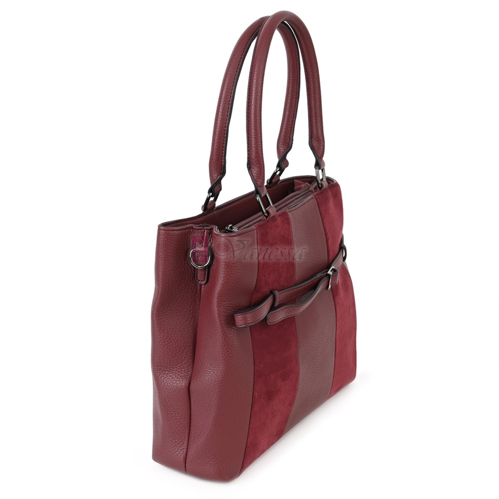 Голяма дамска ежедневна чанта от еко кожа, в цвят бордо. Код: 371