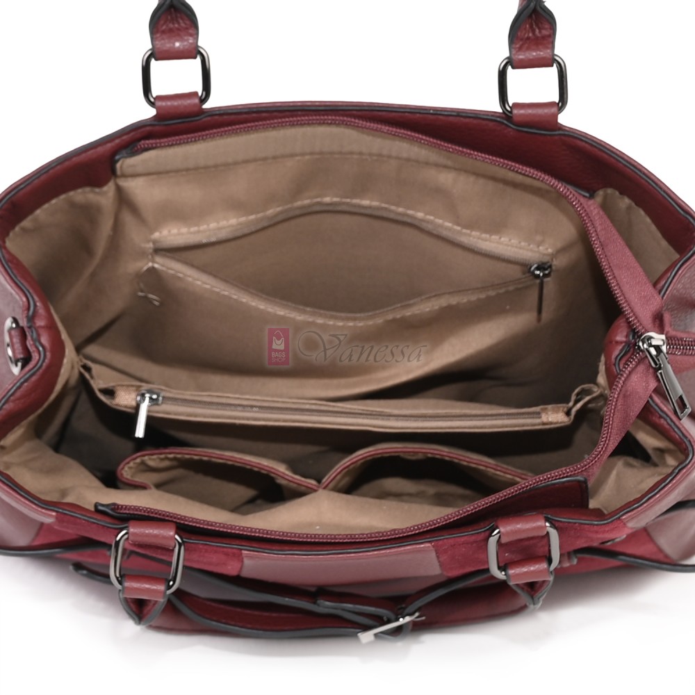 Голяма дамска ежедневна чанта от еко кожа, в цвят бордо. Код: 371