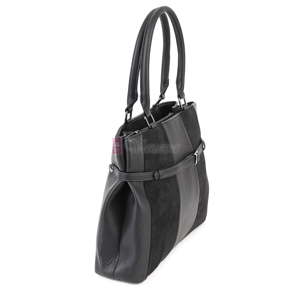 Голяма дамска ежедневна чанта от еко кожа, в черен цвят. Код: 371