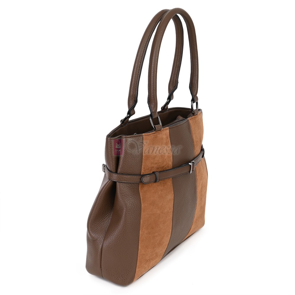 Голяма дамска ежедневна чанта от еко кожа, в тъмнокафяв цвят. Код: 371