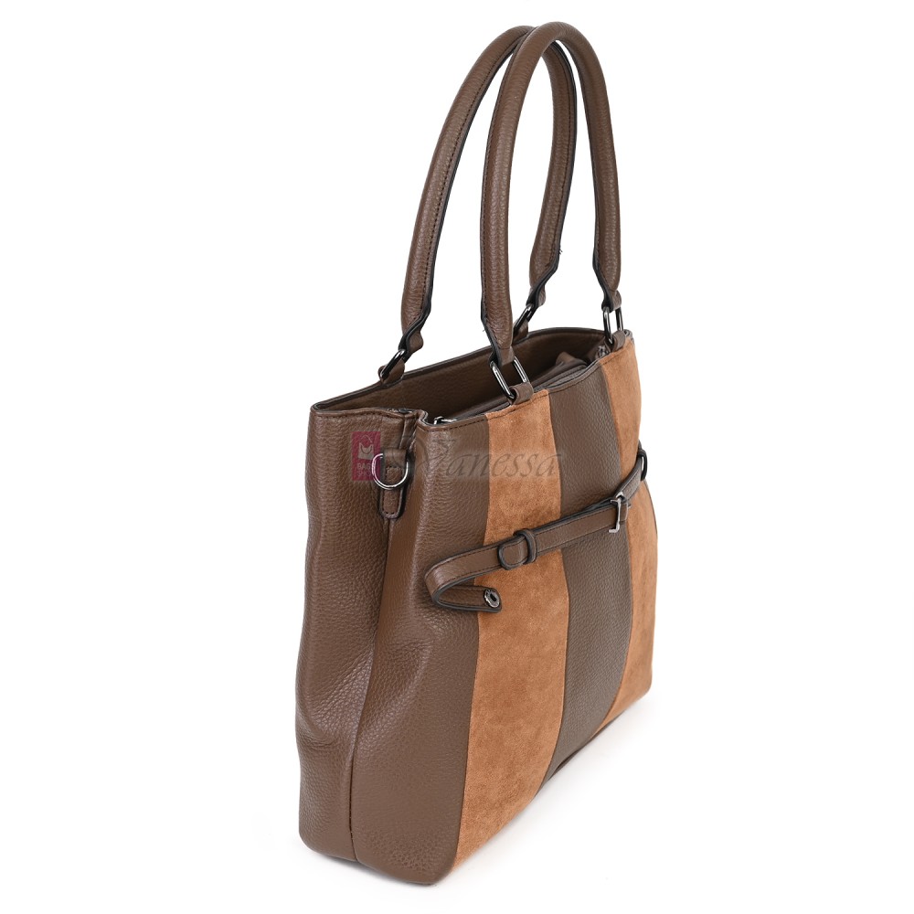 Голяма дамска ежедневна чанта от еко кожа, в тъмнокафяв цвят. Код: 371