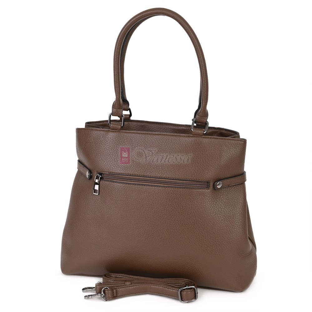 Голяма дамска ежедневна чанта от еко кожа, в тъмнокафяв цвят. Код: 371